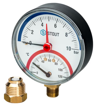 Термоманометр радиал 10 бар-120 С, корп 80"мм, 1/2" STOUT